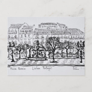 Torget Placa Rossio Lissabon, Portugal Vykort