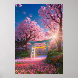 Torii Grind Amidst Cherry Blommar Splendor Poster