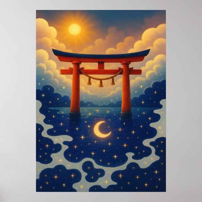Torii Grind med japanska Sol och Måne Fantasy Poster (Framsidan)
