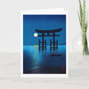 Torii Grind och Full Moon, Koho Shoda, Woodcut Kort