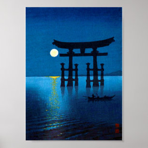 Torii Grind och Full Moon, Koho Shoda, Woodcut Poster