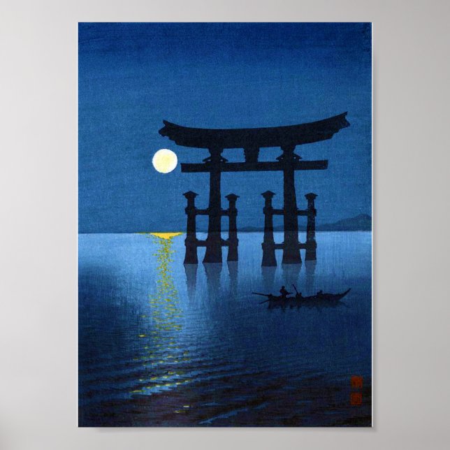 Torii Grind och Full Moon, Koho Shoda, Woodcut Poster (Framsidan)