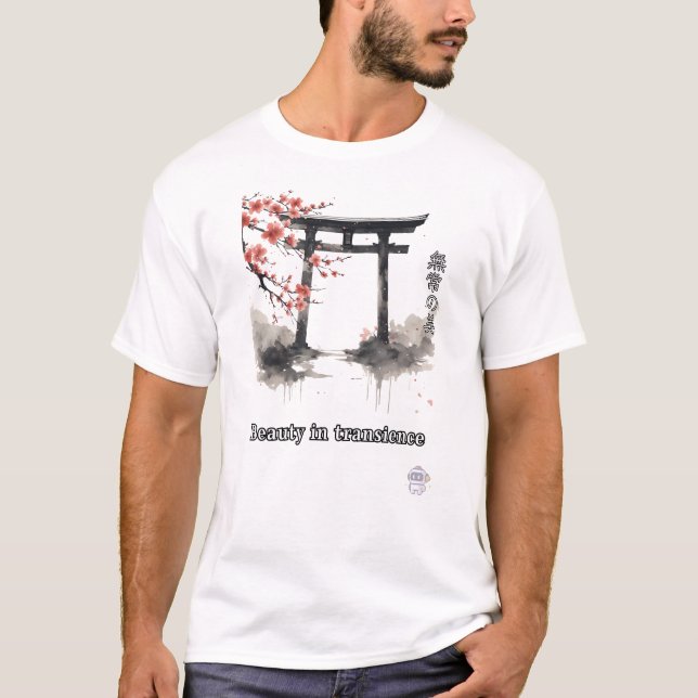 Torii-grind SAKURA Akvarell Konstverk T Shirt (Framsida)