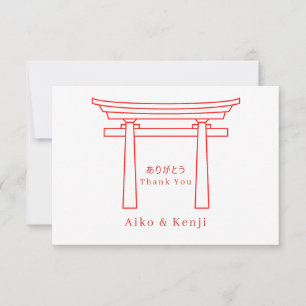 Torii Port Bröllop Japanska Engelska Tvåspråkig Tack Kort