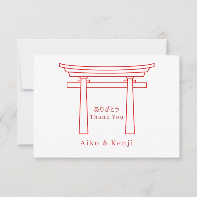 Torii Port Bröllop Japanska Engelska Tvåspråkig Tack Kort (Framsida)