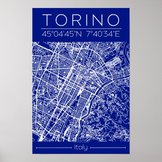 Torino City Map Poster – Blueprint Architectural  (Framsidan)