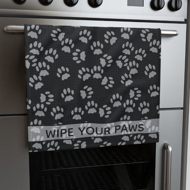 Torka av ditt Tass Black Cat Paw Print Kitchen Tow Kökshandduk (Wipe your paws! You can change the text to your name)