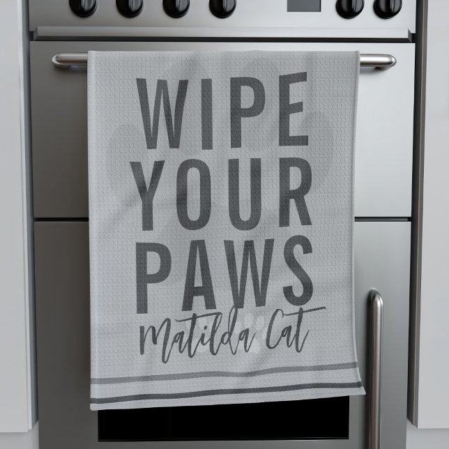 Torka av Tass Namn Grått Pet Kitchen Towel Kökshandduk (A fun kitchen towel with space for your cat's name.)
