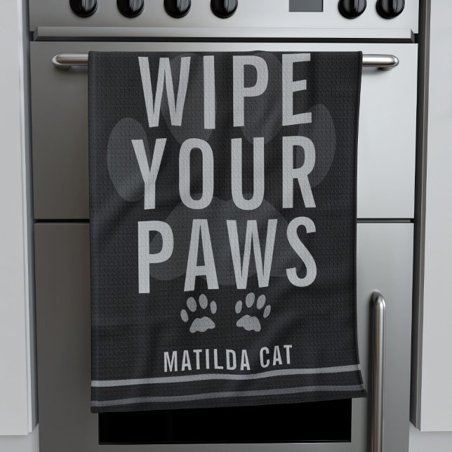 Torka av Tassar Pet Namn Black Kitchen Towel Kökshandduk (Wipe Your Paws! A fun kitchen towel for your pet. Just add their name)