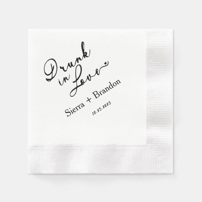 Torka i Kärlek B&W Monogram Bröllop Napkins Pappersservett (Framsidan)