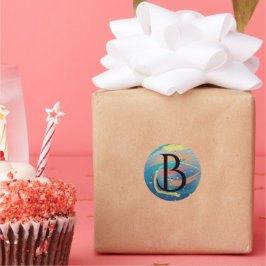 Torka, Orange, Gult och koral Brushstrokes Monogra Runt Klistermärke