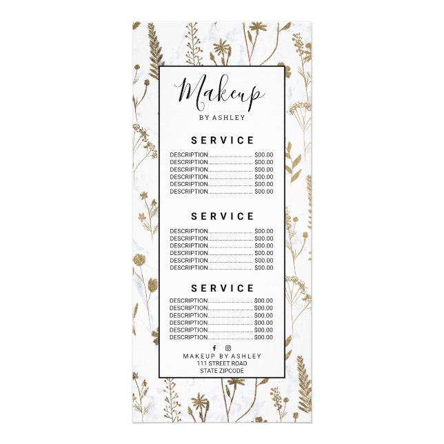 Torkad blommarmor, söt, av hand plockade guld reklamkort (Framsidan)