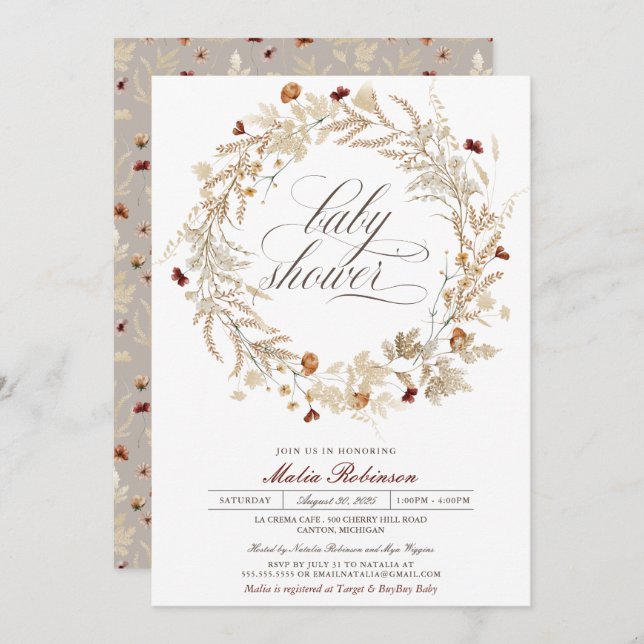 Torkad Blommigt Wildblommor - höstfälla Inbjudningar (Fram/baksida)