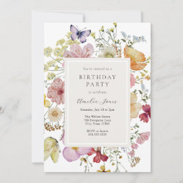 Torkad Boho Wildblommor Birthday Girl Inbjudningar
