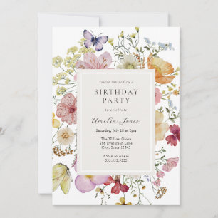 Torkad Boho Wildblommor Birthday Girl Inbjudningar