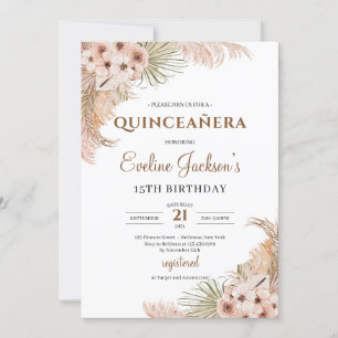 Torkad Handflatan Pampas Grass  Orchid Quinceanera Inbjudningar