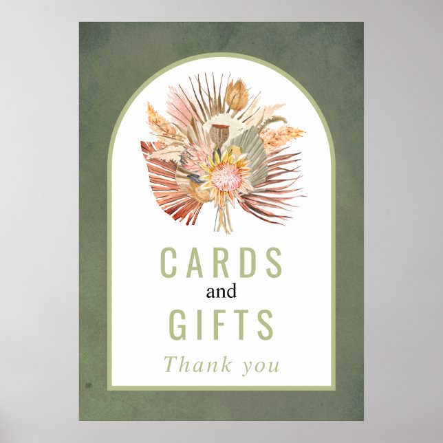 Torkad handflatan, pampasgräs grönt bröllop poster (Framsidan)