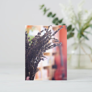 Torkad Lavendel, Cello & Bokhyllor i bakgrunden Vykort