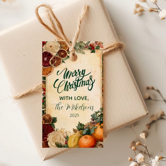 Torkad Orange och fruktig jul Presentetikett (Skapare uppladdad)