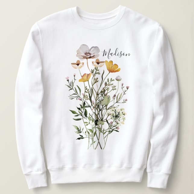 Torkad vildblomsbukett med monogram t shirt (Design framsida)