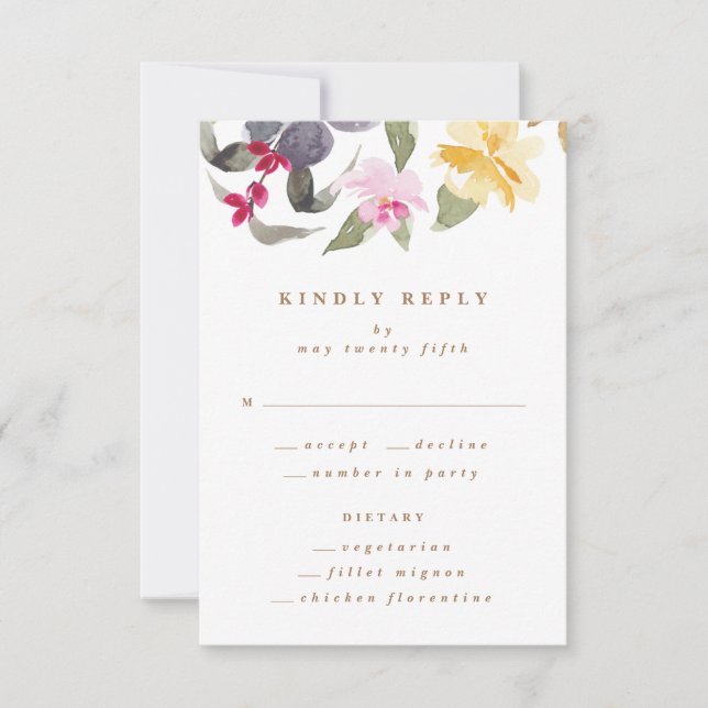 Torkade Blommigtar Bröllop i vattenfärgsutkast OSA Kort (Framsida)