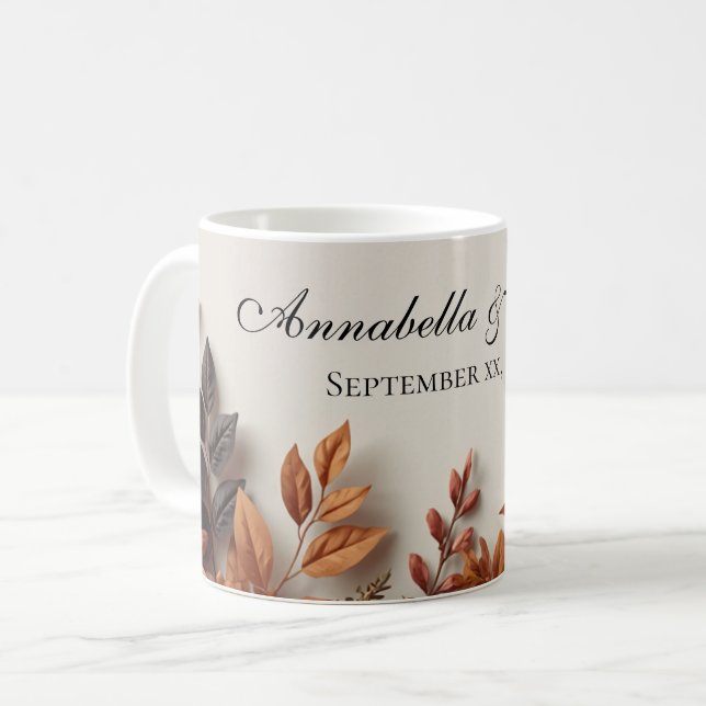 Torkade Blommor Höst Blommig Anpassat Namn Kaffemugg (Framsida vänster)