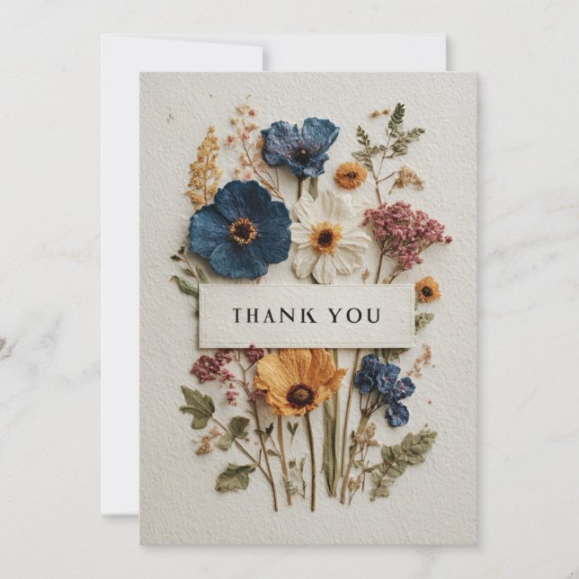 Torkade blommor på texturerat Pappert tackkort Inbjudningar (Framsida)