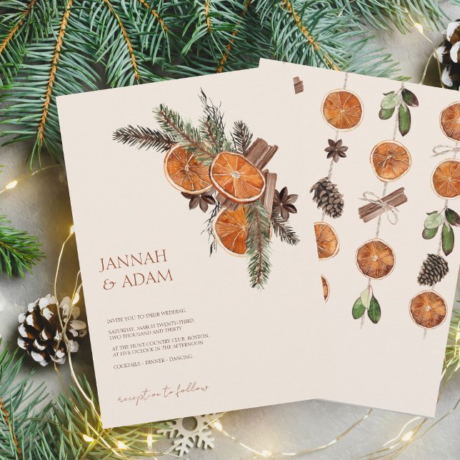 Torkade citrus Cinnamon Bröllop i vinterskivor av  Inbjudningar (Winter Orange Slices Dried Citrus Cinnamon Wedding Invitation)