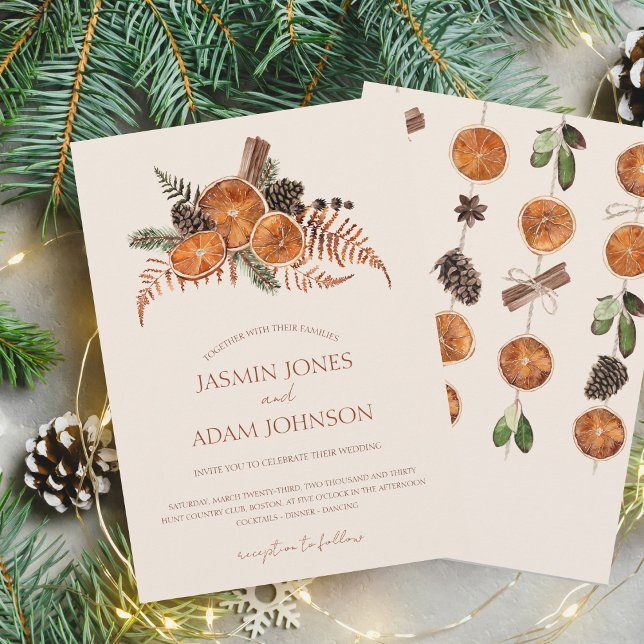 Torkade citrus Cinnamon Bröllop i vinterskivor av  Inbjudningar (Winter Orange Slices Dried Citrus Cinnamon Wedding Invitation)