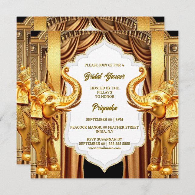 Torkade draperier av guldelefant i indiska möhippa julkort (Fram/baksida)