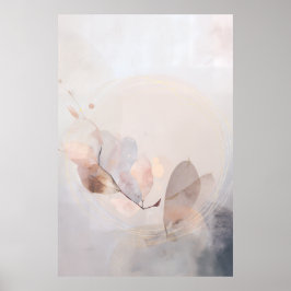 Torkade Eukalyptusblad Guld Cirkel Minimalistisk K Poster