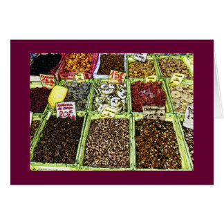 Torkade frukter och nöt på marknadsföra hälsningskort