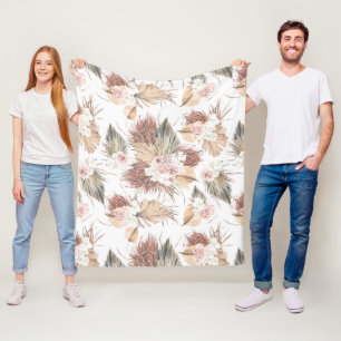 Torkade Handflatan-Löv-blommor och tropiska blommo Fleecefilt