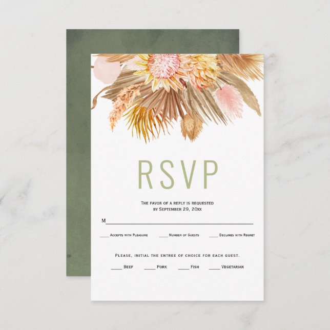 Torkade handflatan löv pampas grässage grönt bröll OSA kort (Fram/baksida)