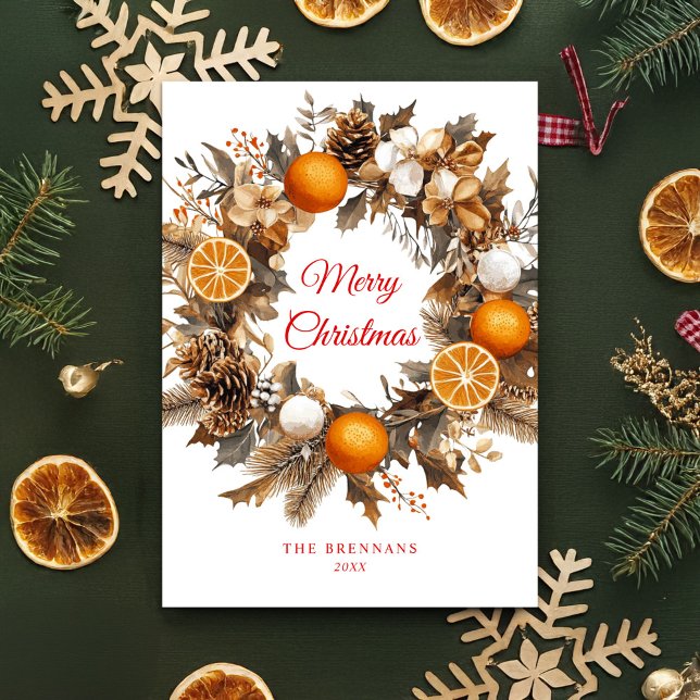 Torkade Orangar Citrus Elegant God jul Julkort (Dried Oranges Citrus Wreath Elegant Christmas Holiday Card)