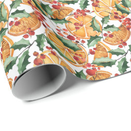 Torkade Orangar och Berries Helgdag Mönster Presentpapper