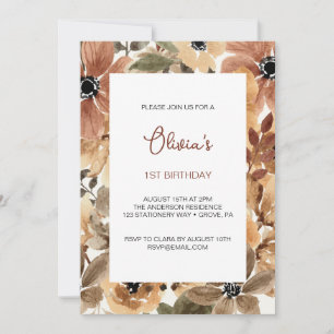 Torkade tropiska blommor första födelsedagsinbjuda inbjudningar