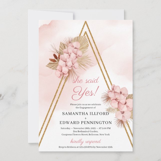 Torkade tropiska blommor sa hon ja Förlovning Inbjudningar (Framsida)