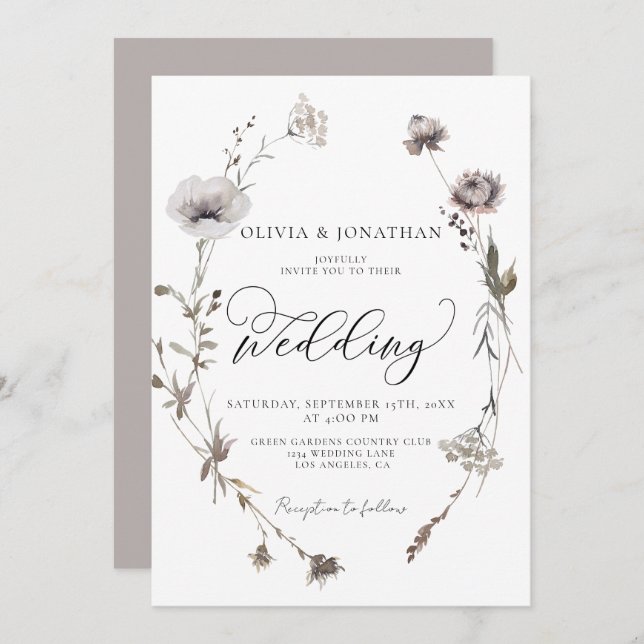 Torkade Wildblommor Budget QR Code Fall Wedding Inbjudningar (Fram/baksida)