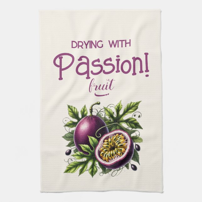 "Torkar med passion! (Frukt) Passionfrukt Kökshandduk (Vertikal)
