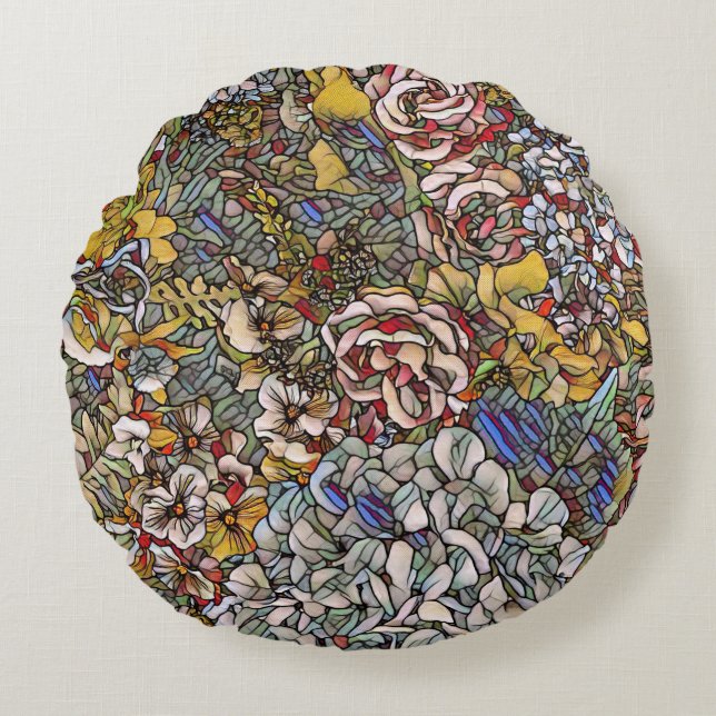 Torkat glas, botaniskt Blommigt Rund Kudde (Framsidan)