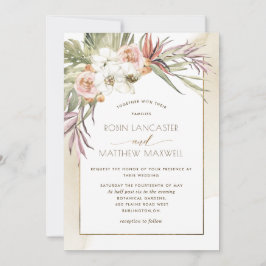 Torkat Handflatan Löv, Tropiska Blommigten Cream B Inbjudningar