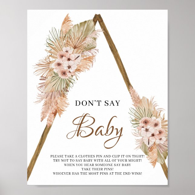 Torkat Handflatan Lövs Pampas Grass Säg inte Baby- Poster (Framsidan)