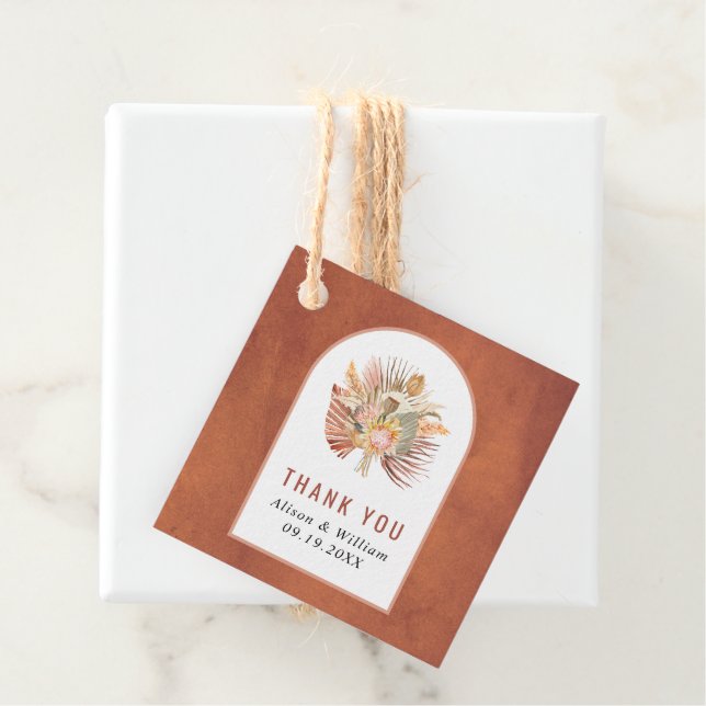 Torkat handflatan, pampasgräs terracotta (bröllop) gåvor etiketter (På plats)