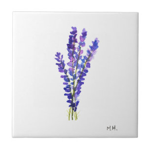 Torkblommor av lavendel, lila, vattenfärg kakelplatta