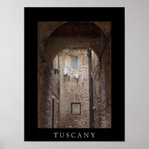 Torkning av tvätt i Tuscany svart affisch