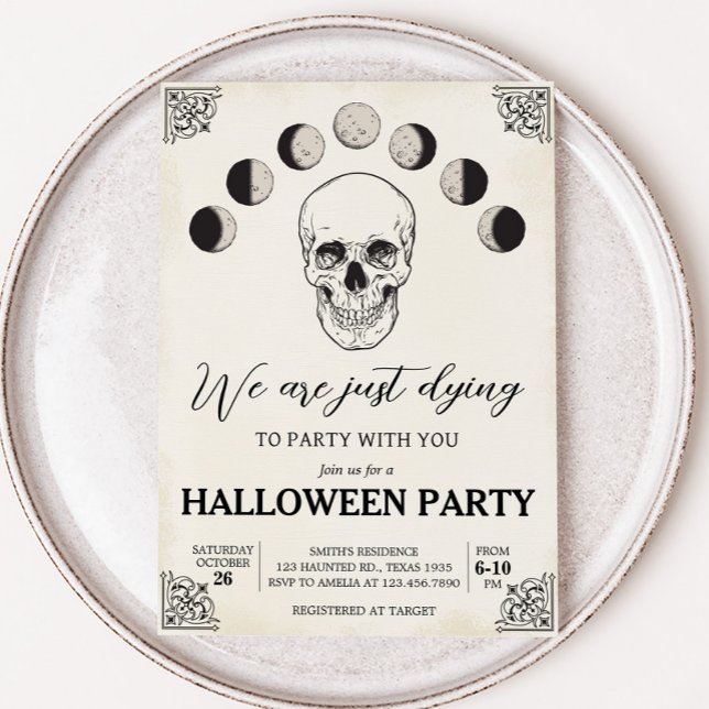 Torkning till Party Skull Halloween fest Inbjudningar (Dying to Party Gothic Skull Halloween Party Invitation)