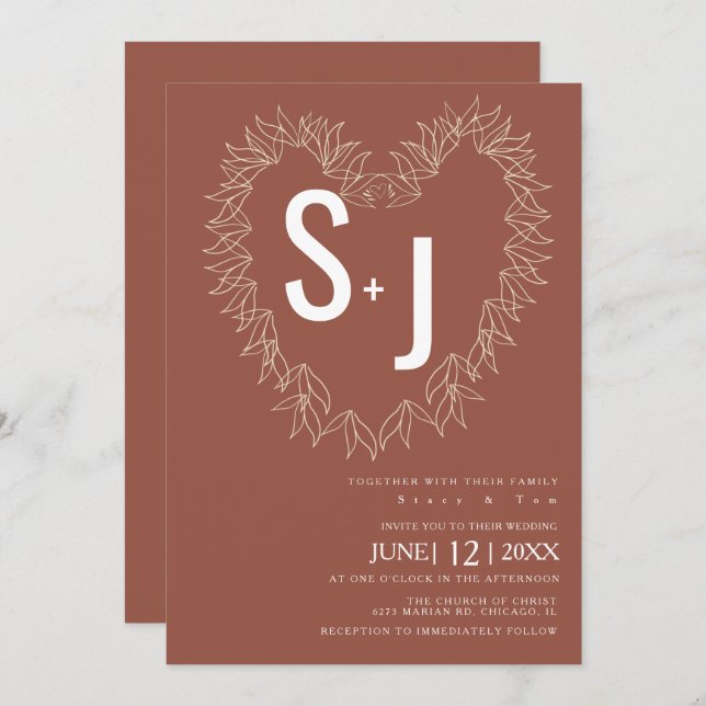 Torkton av botaniskt konsthjärtkranande Bröllop jo Inbjudningar (Fram/baksida)