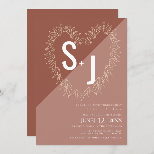 Torkton av botaniskt konsthjärtkranande Bröllop jo Inbjudningar (Fram/baksida)