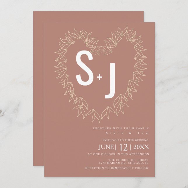 Torkton av botaniskt konsthjärtkranande Bröllop jo Inbjudningar (Fram/baksida)